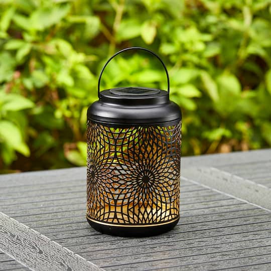 Glitzhome® 9" Cutout Metal Solar Powered Outdoor Hanging Lantern
